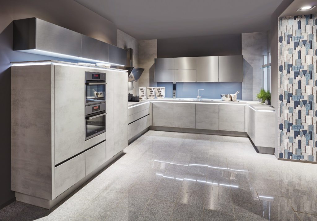 Concrete grey reproduction L Shaped Kitchen Layout u shaped kitchen