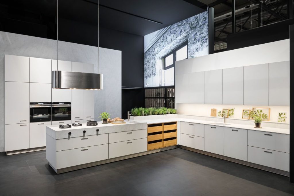 Crystal White Matt Glass Kitchen L Shaped Kitchen Layout u shaped kitchen